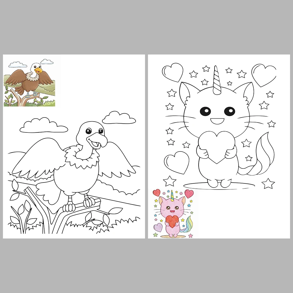 Mixed coloring pages for children aged 2/4 – With reference images (Vol. 2)