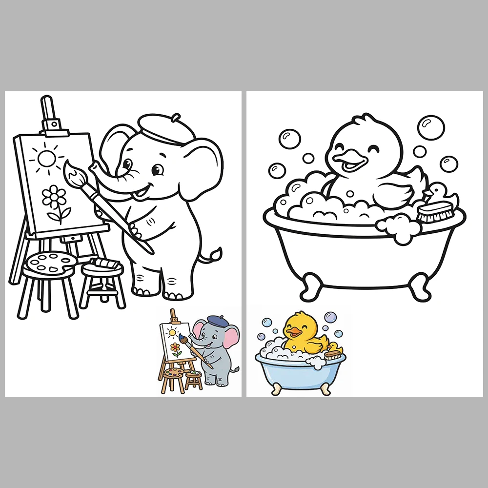 Mixed coloring pages for children aged 3/5 – With reference images (Vol. 4)