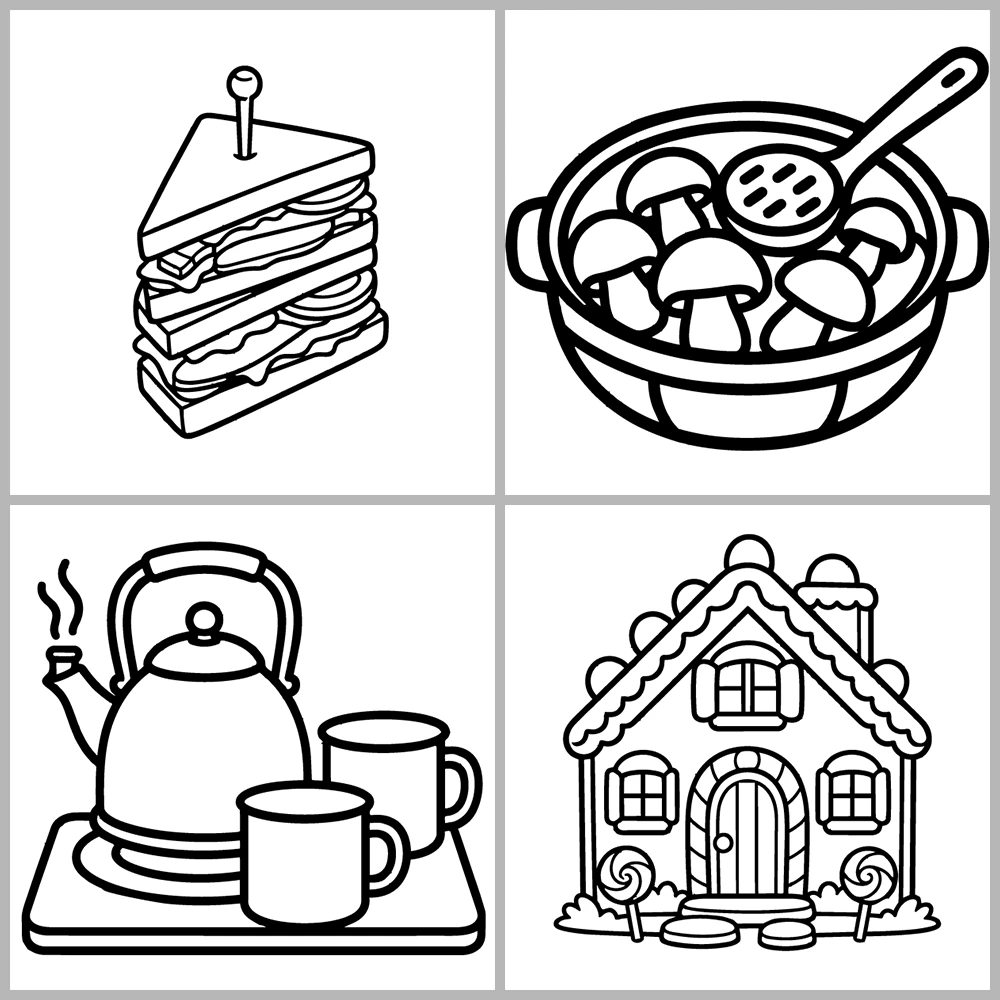 Cozy Kitchen and Food Coloring Book