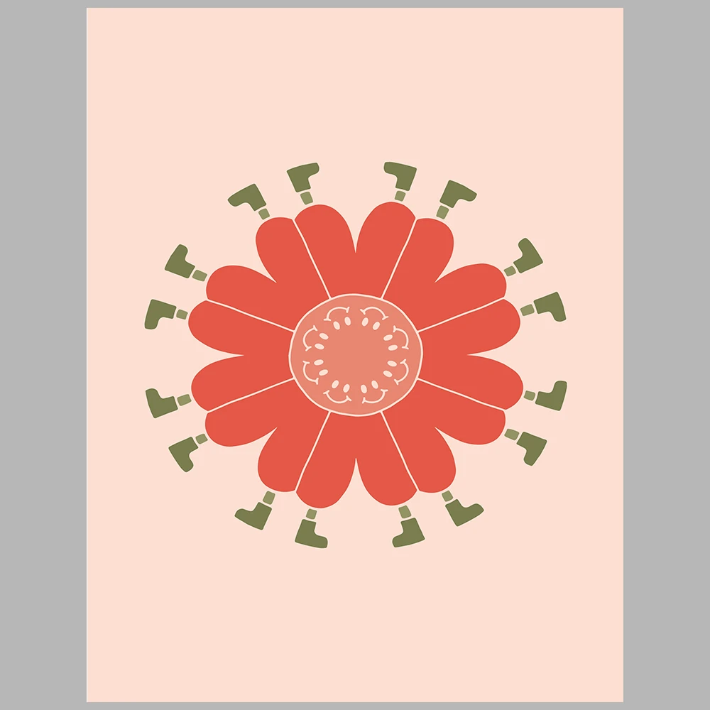 posters with an orange and green floral theme