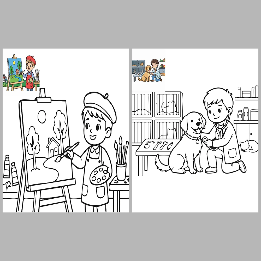 Professions Coloring Book with Cute Cartoon Characters