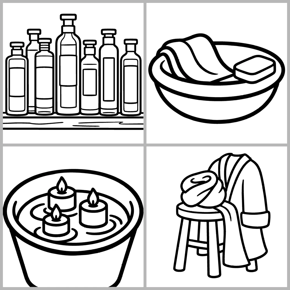 Relaxing Bath and Spa Coloring Pages with Bold Lines