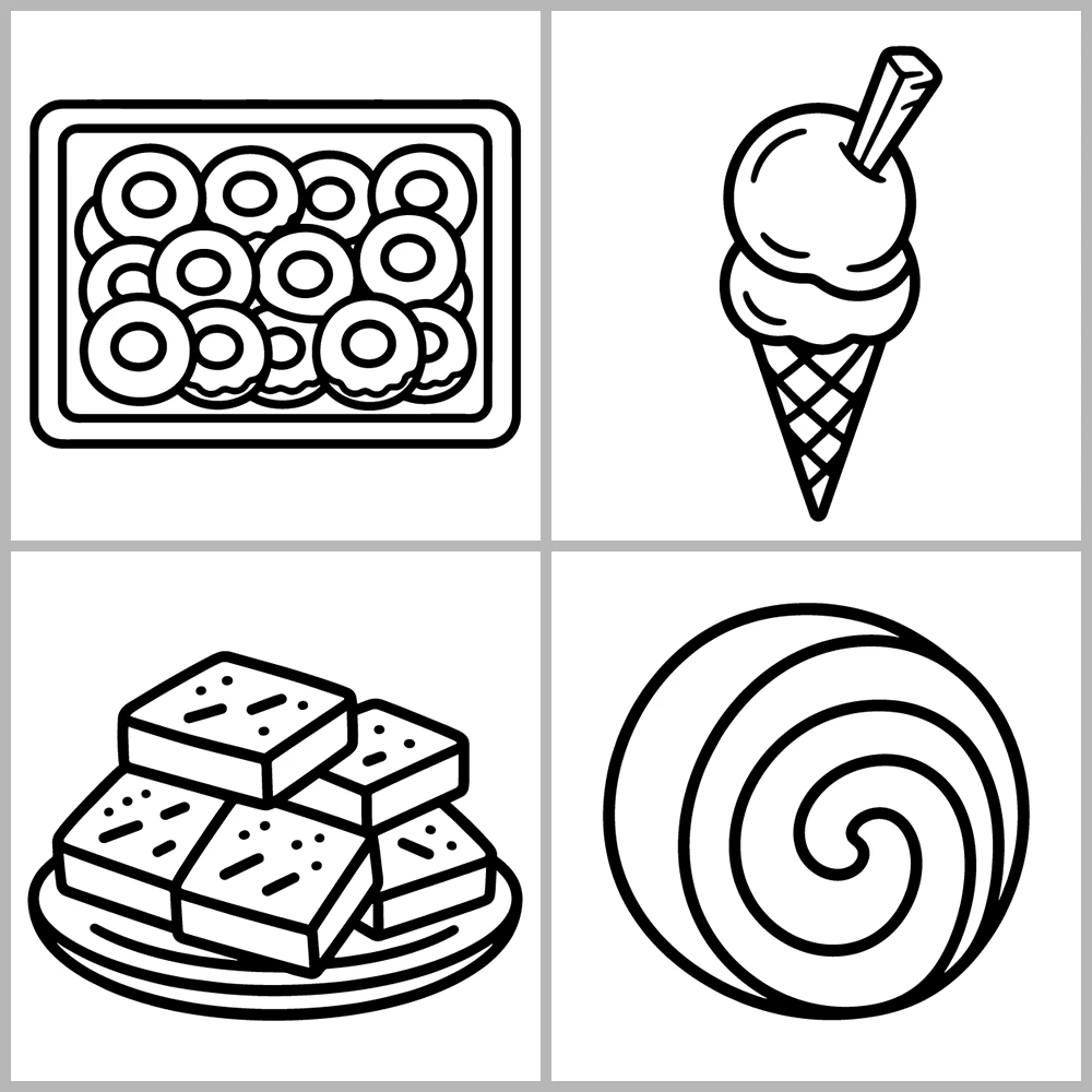 Cozy Desserts and Bakery Coloring Book