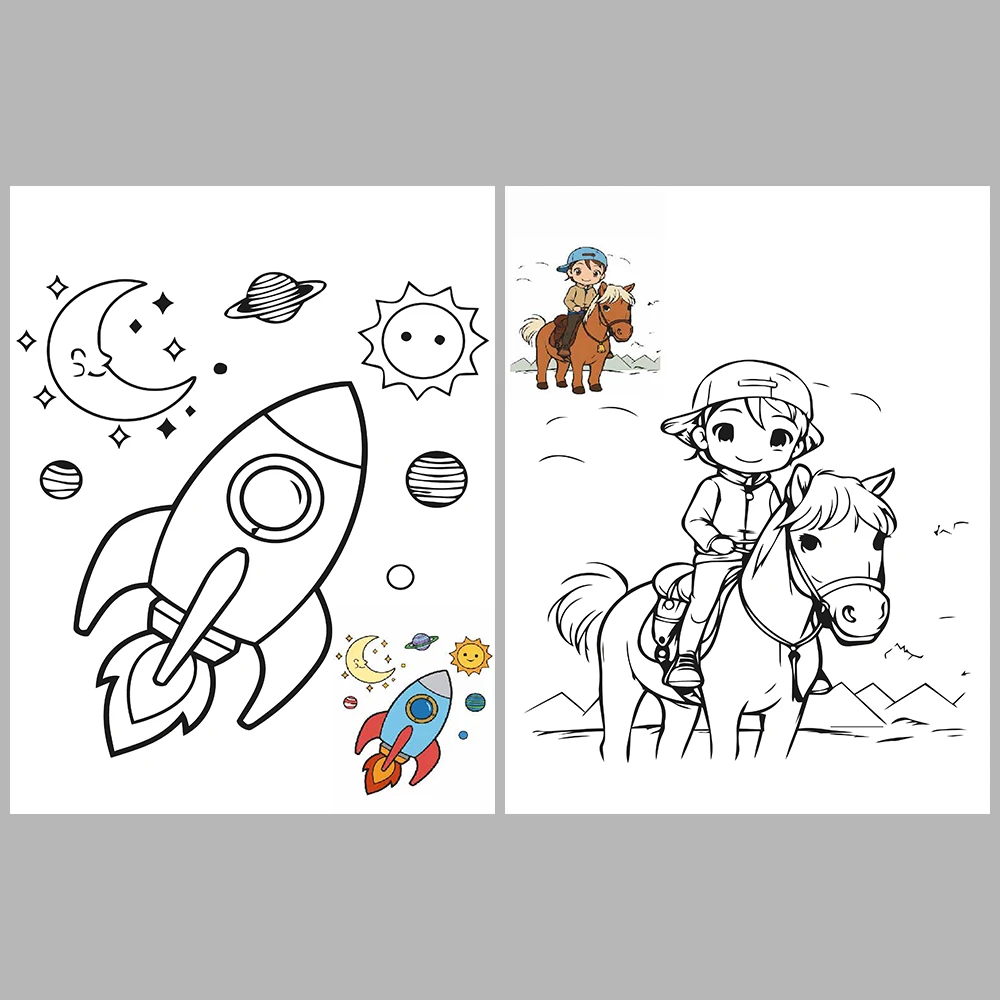 Mixed coloring pages for children aged 2/4 – With reference images (Vol. 1)