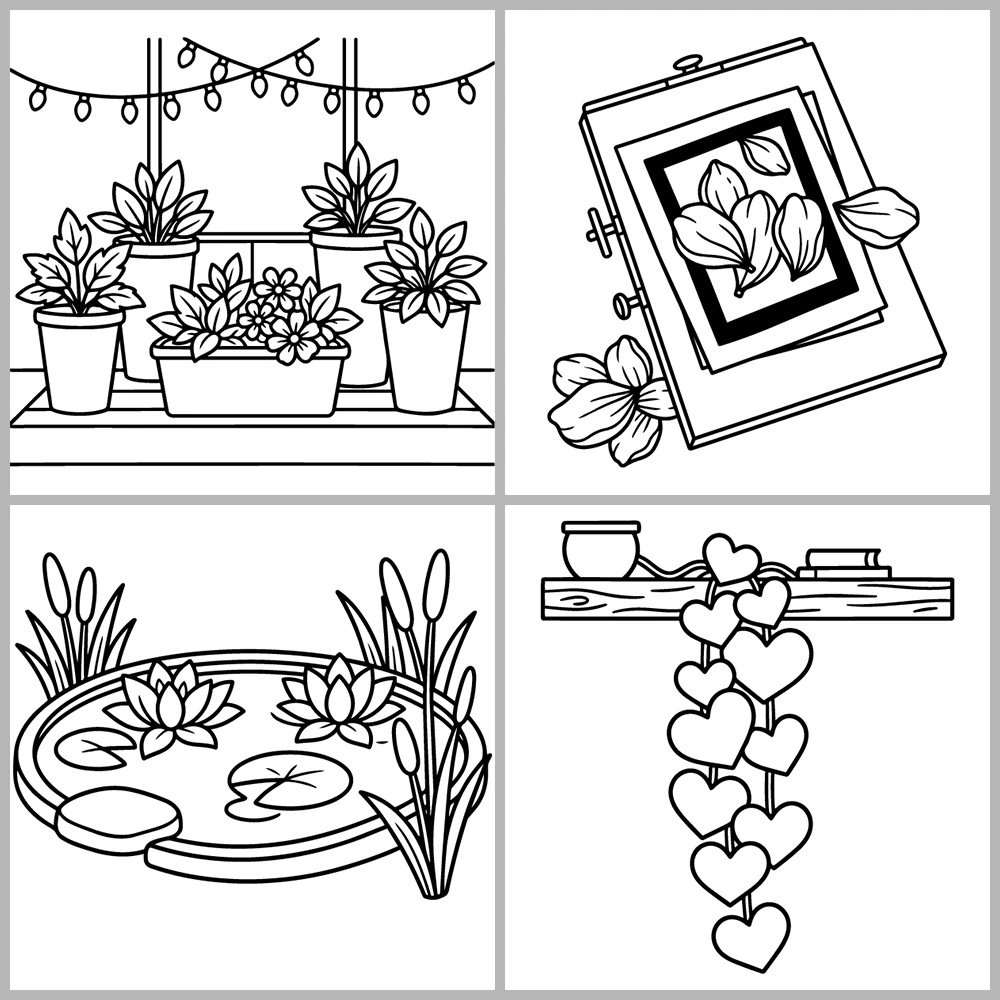 Cozy Plants and Garden Coloring Book
