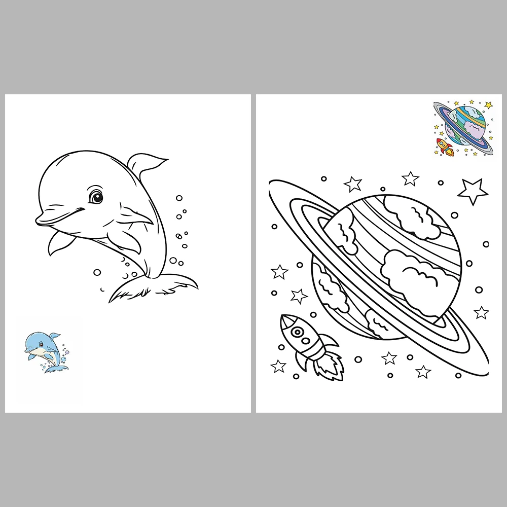 Mixed coloring pages for children aged 3/5 – With reference images (Vol. 1)