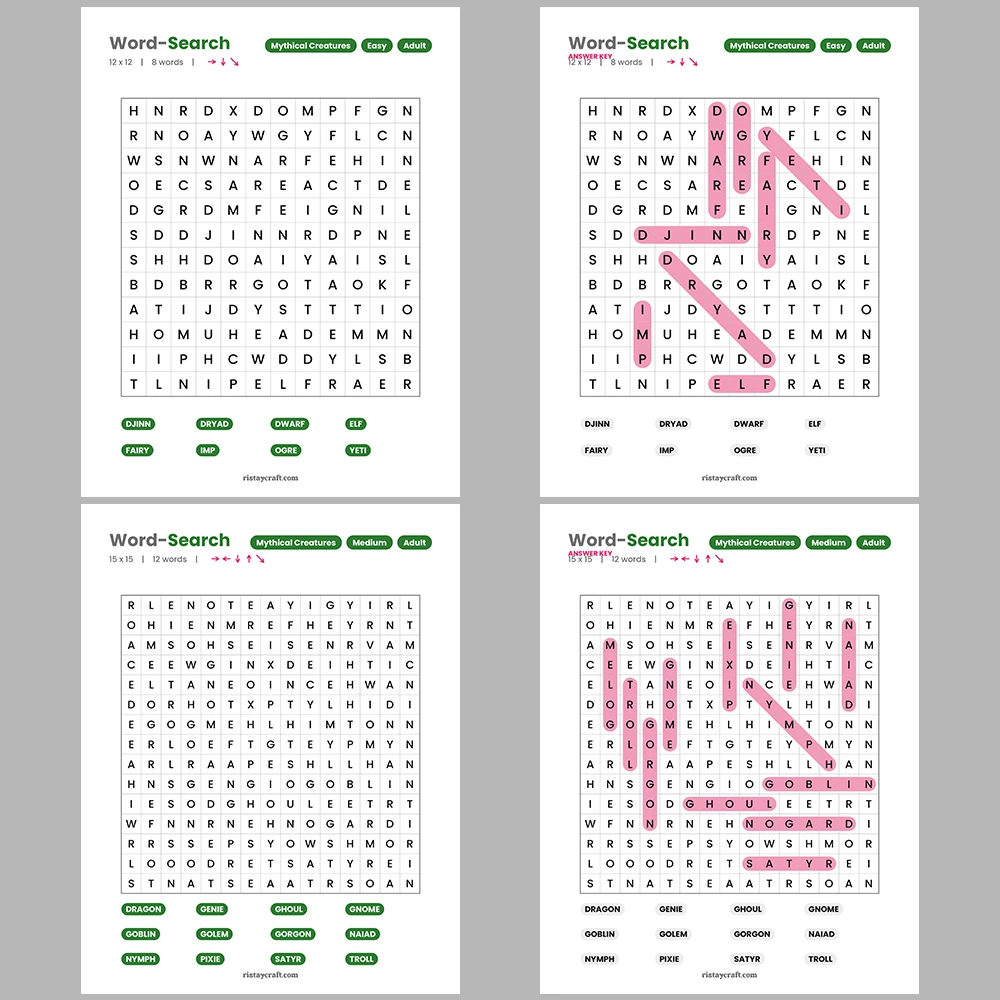 Word Search – Anime & Manga – Mythical Creatures – Themes