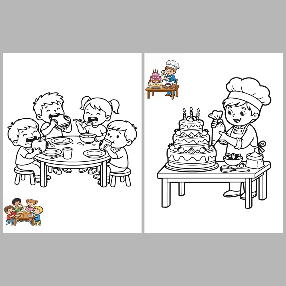 Mixed coloring pages for children aged 3/5 – With reference images (Vol. 2)