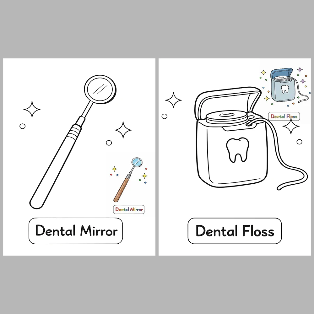 Dental Instrument Coloring Pages / With Reference Image