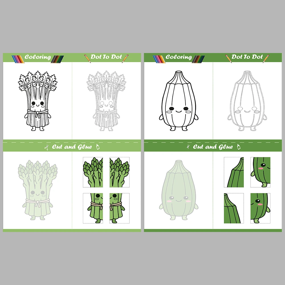 Vegetables Mega Set Coloring Pages Cut Paste Dot-to-dot