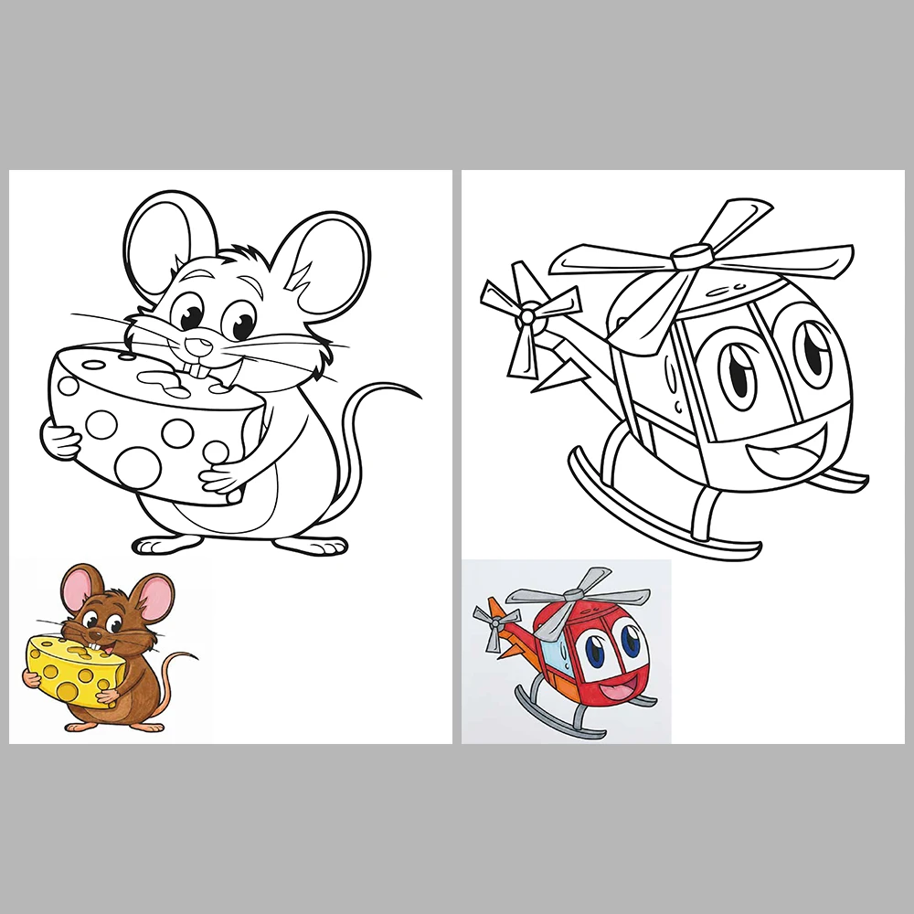 Mixed coloring pages for children aged 2/4 – With reference images (Vol. 2)