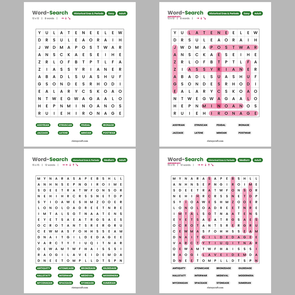 Word Search – World Leaders in History – Music Genres -Themes