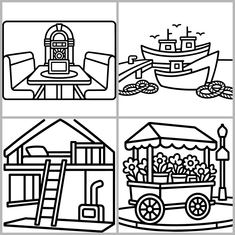 Cozy Travel and Places Coloring Book