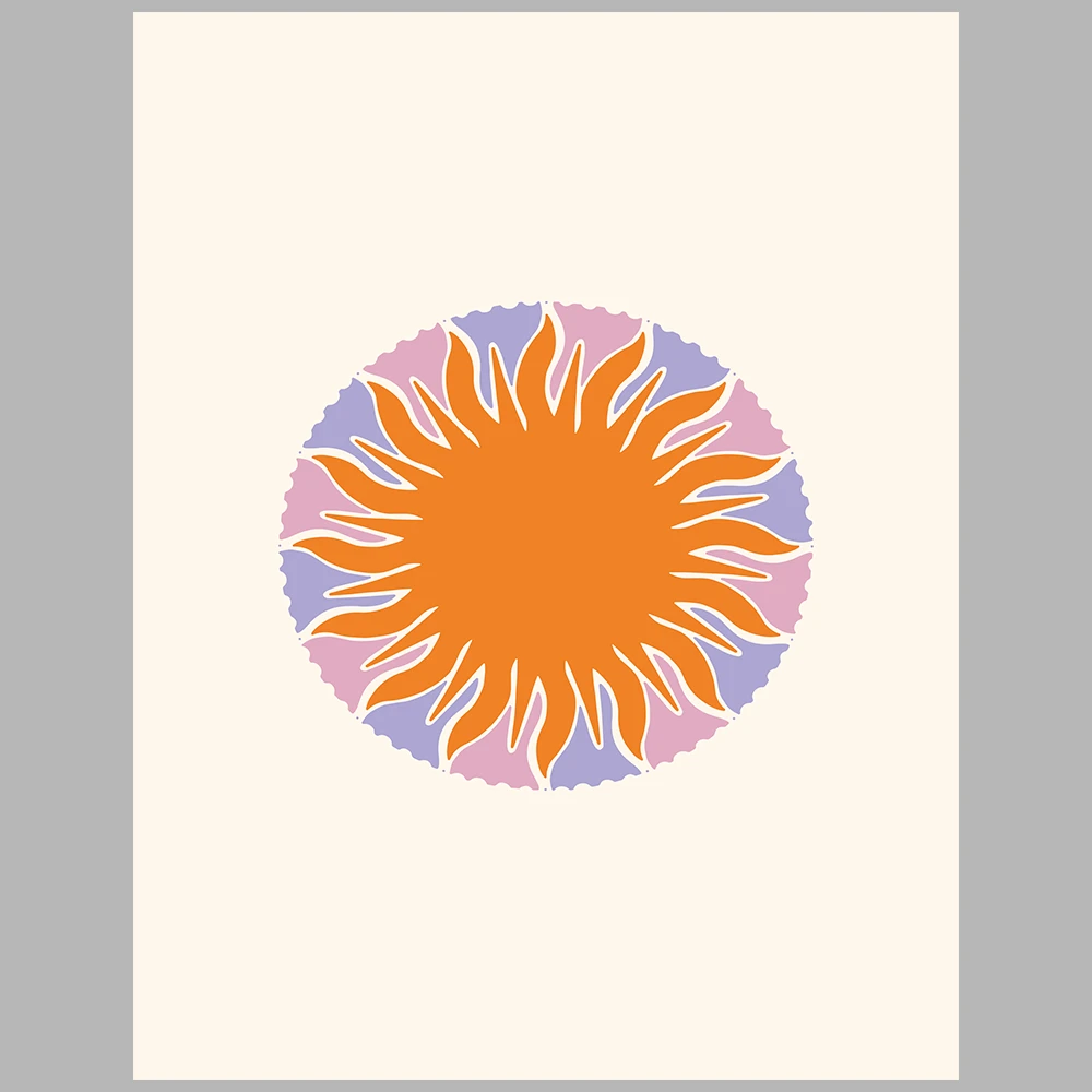 orange and purple/lilac-themed posters