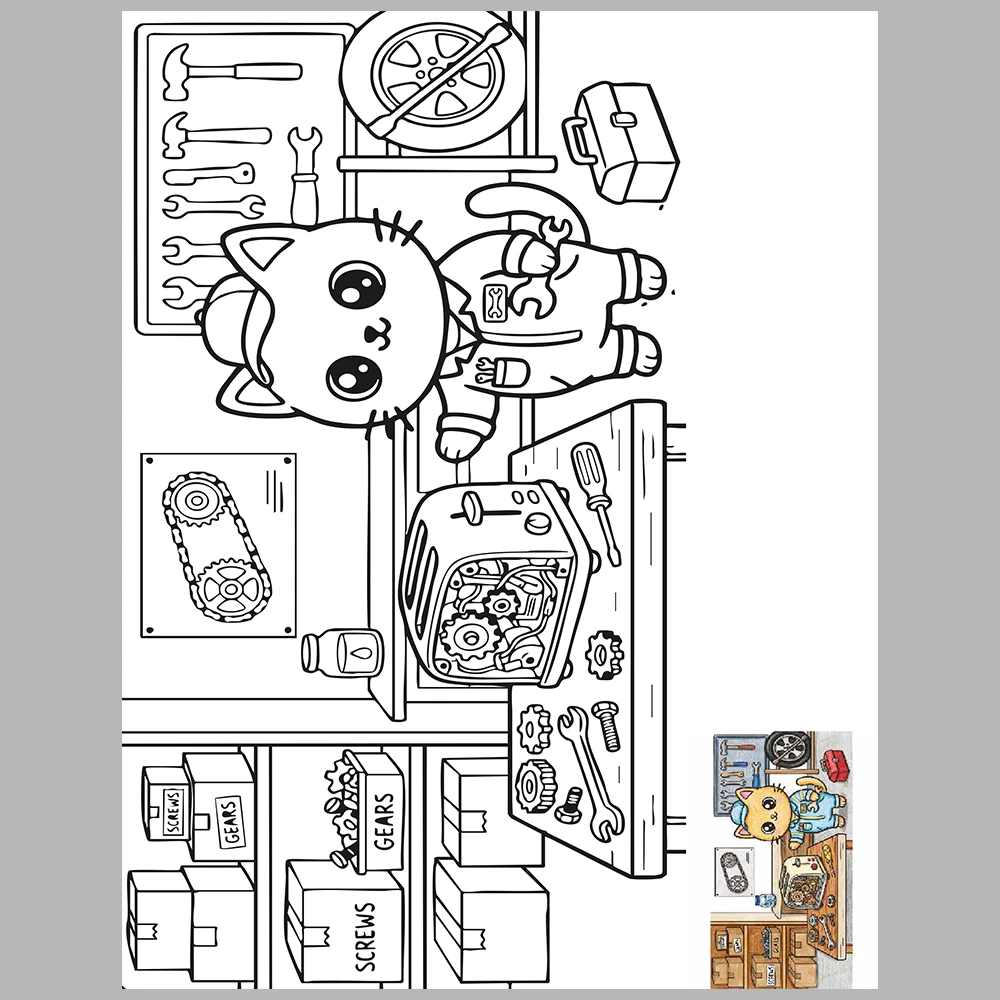 Cats at Work Coloring Pages – With Reference Images