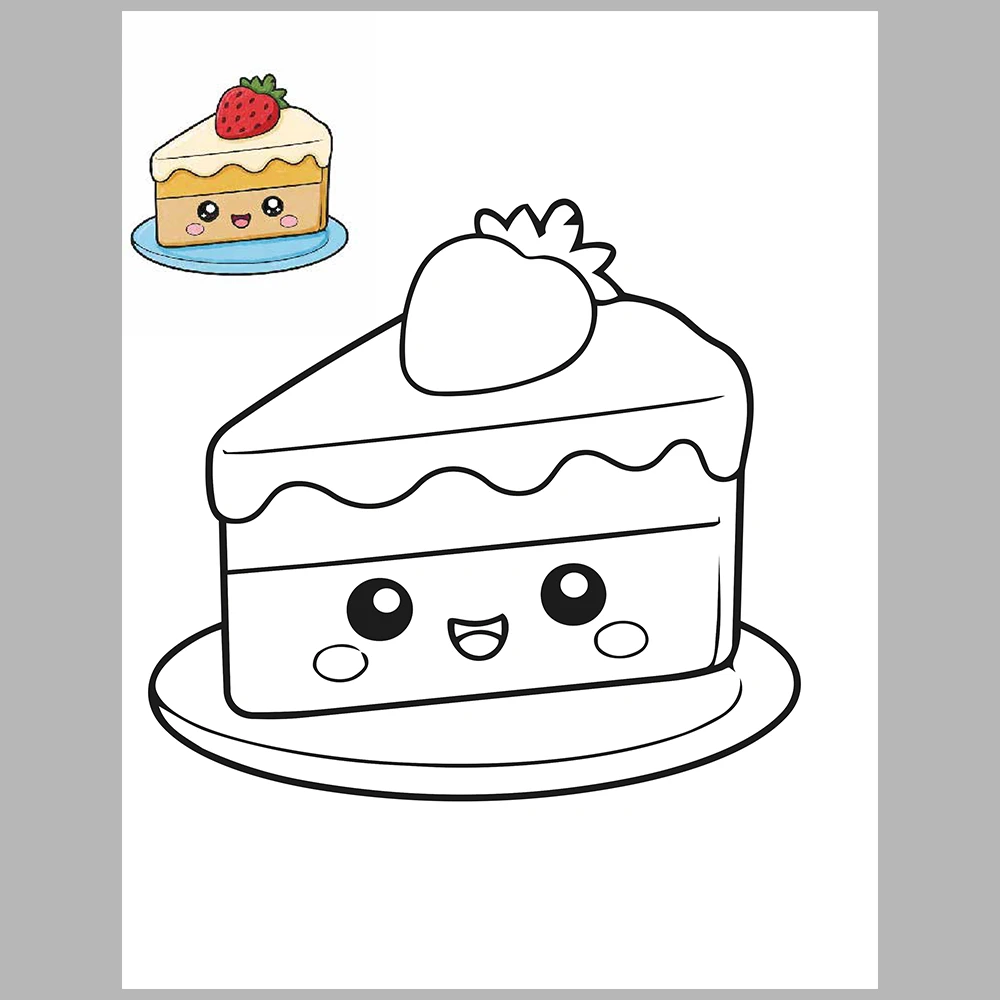 Kawaii-Style Cute Snacks Coloring Pages / With Reference Image