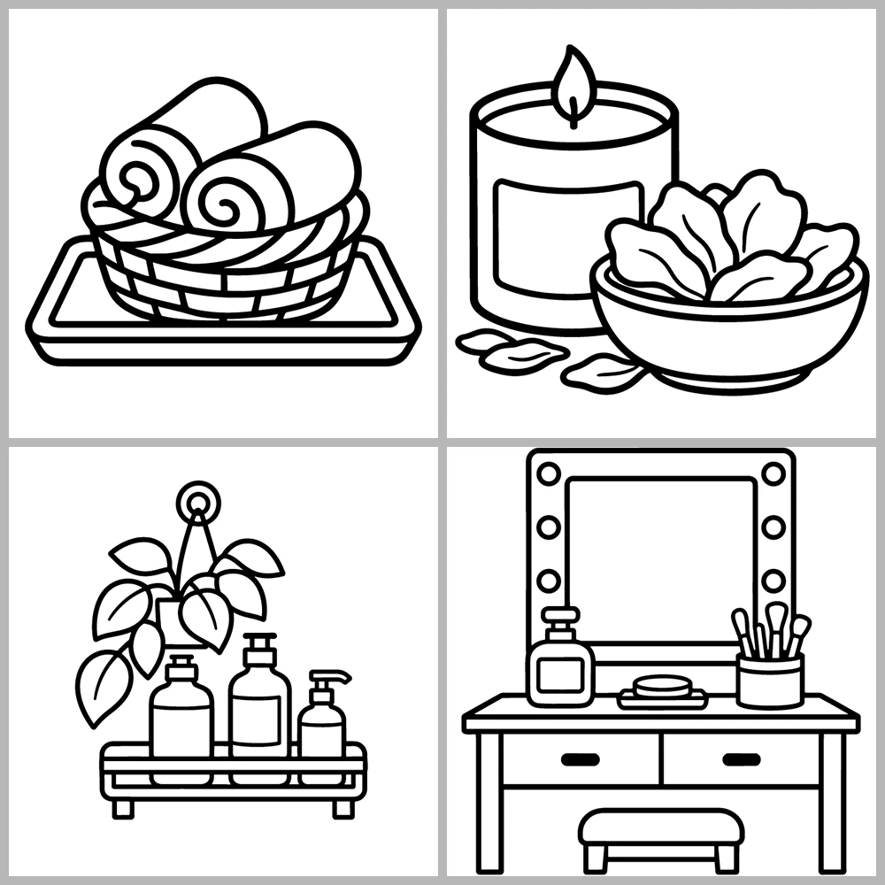 Relaxing Bath and Spa Coloring Pages with Bold Lines