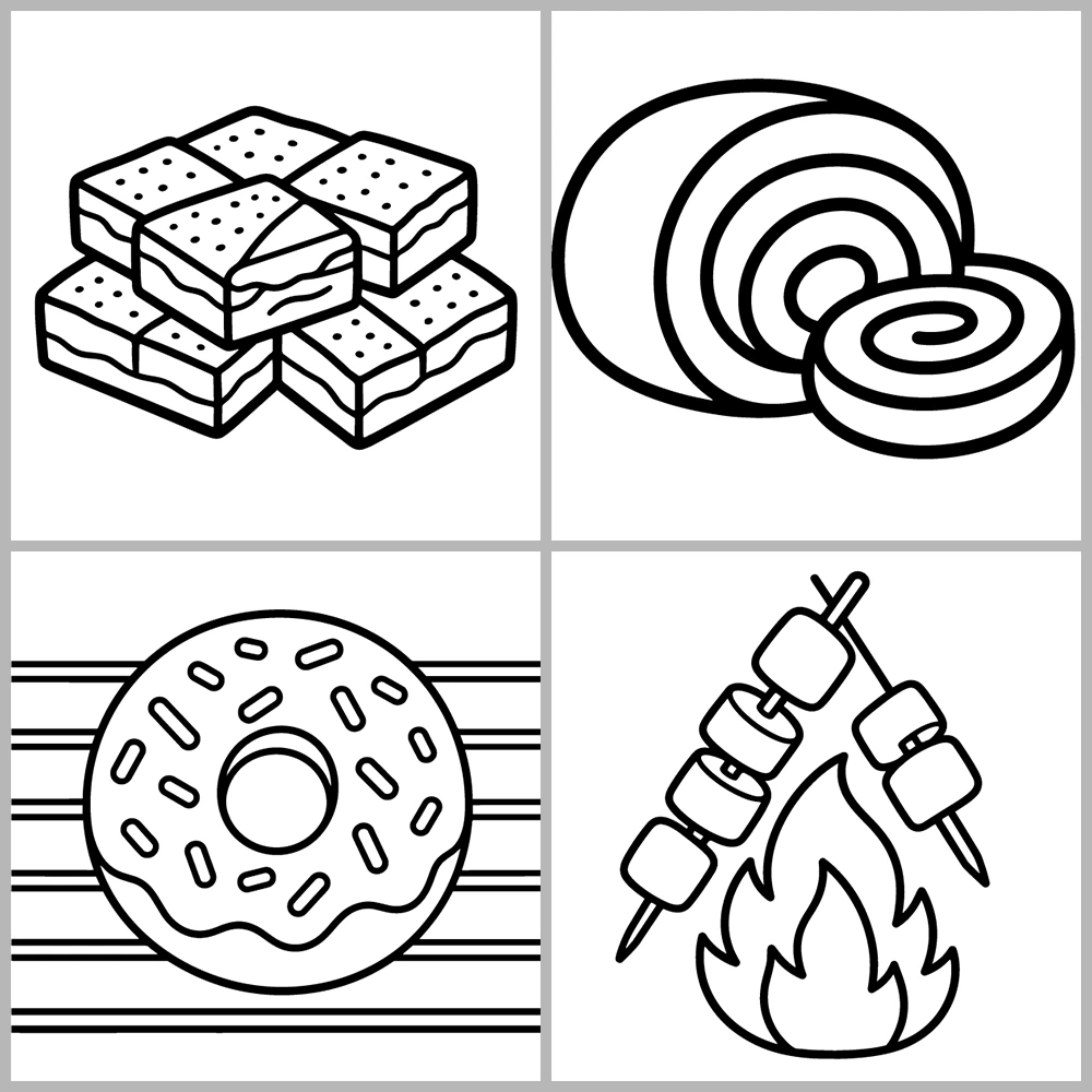 Cozy Desserts and Bakery Coloring Book