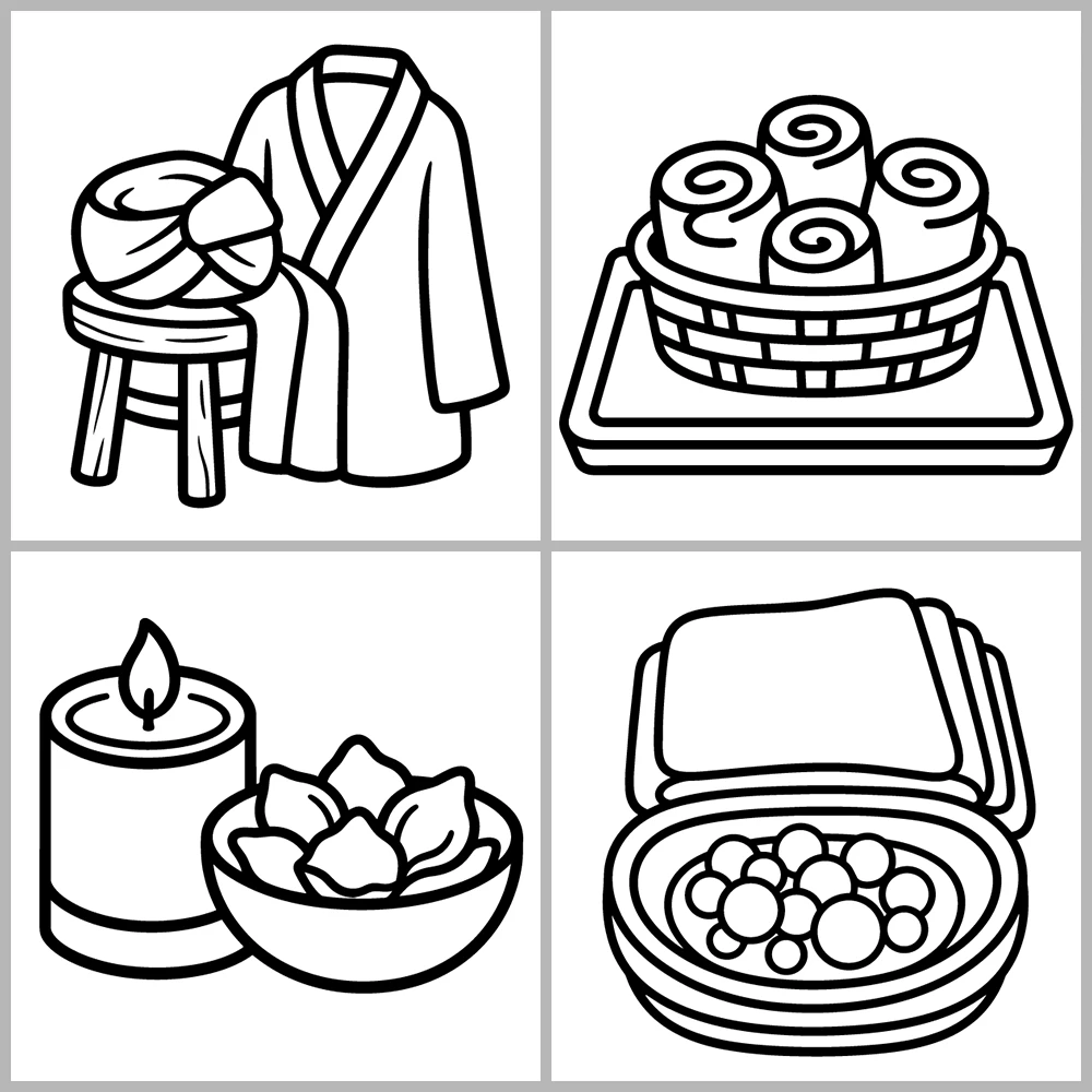 Bathroom and Spa Coloring Book with Bold Lines and Simple Designs.