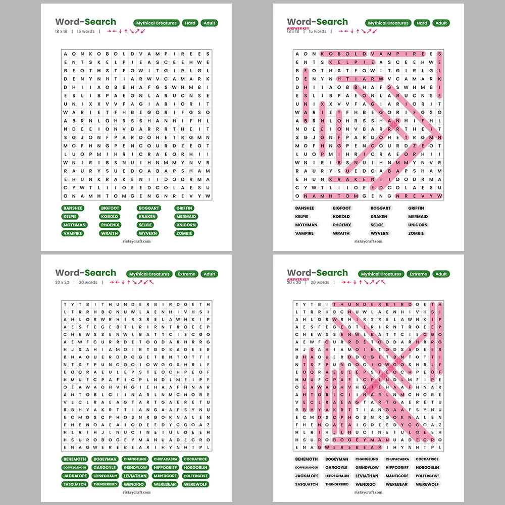 Word Search – Anime & Manga – Mythical Creatures – Themes