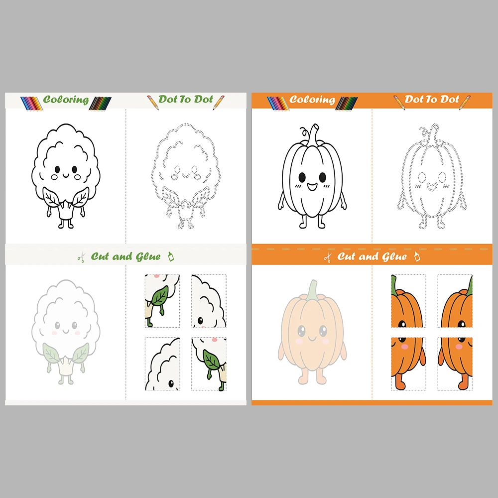 Vegetables Mega Set Coloring Pages Cut Paste Dot-to-dot