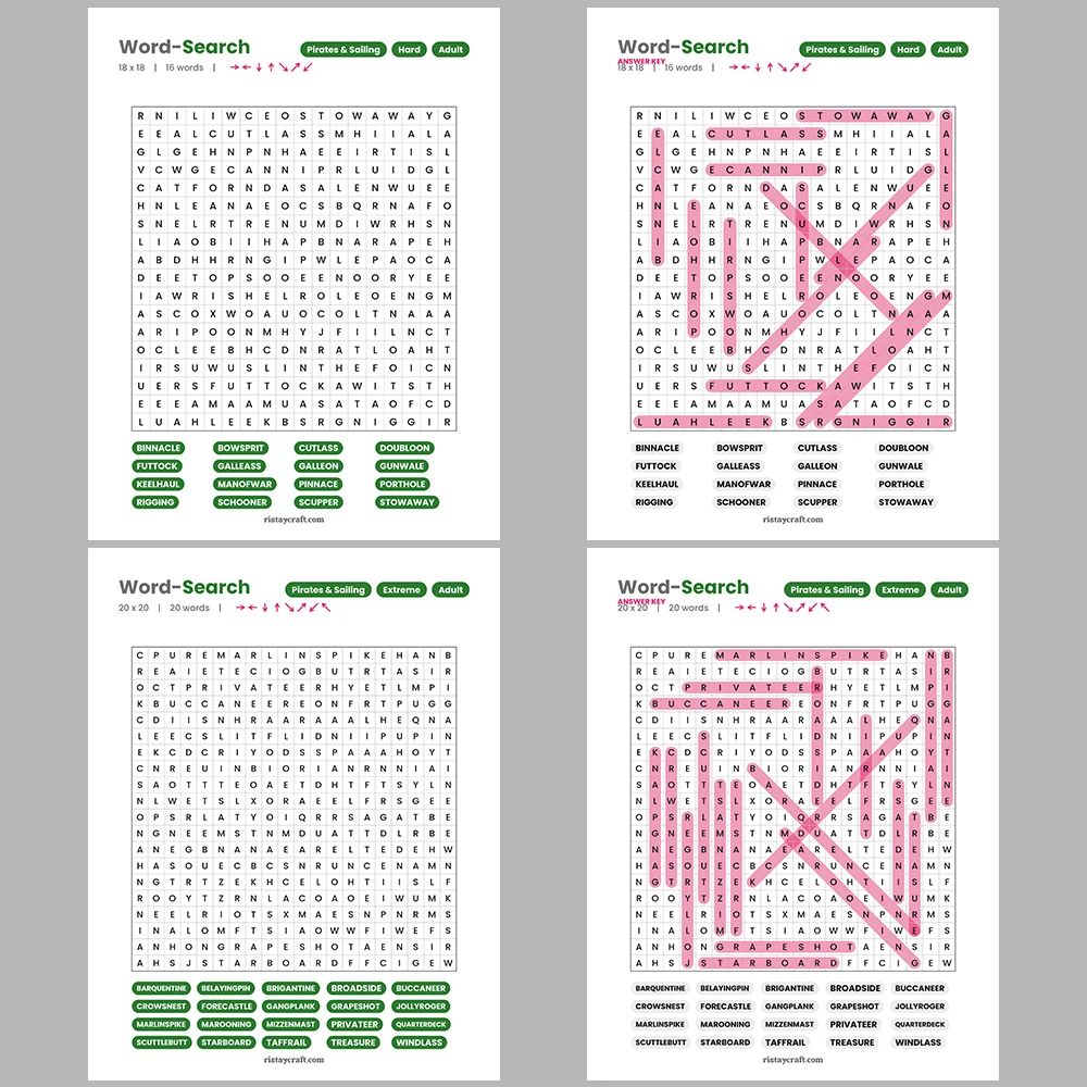 Word Search – Norse Mythology – Pirates & Sailing – Themes
