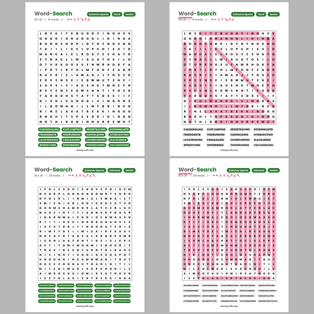 Word Search – Sports Equipment and Gear – Chocolate and Confectionery Brands – Themes