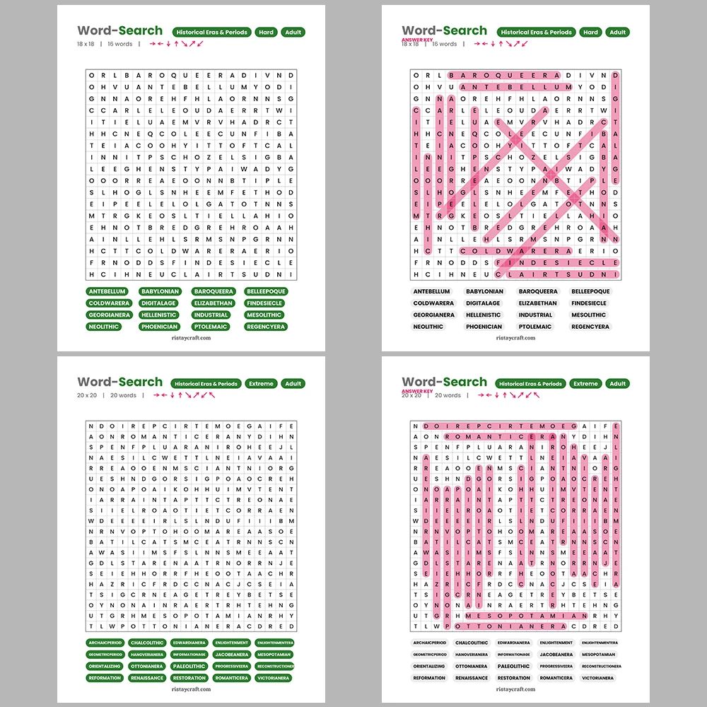 Word Search – World Leaders in History – Music Genres -Themes