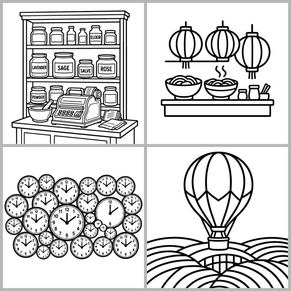 Cozy Travel and Places Coloring Book