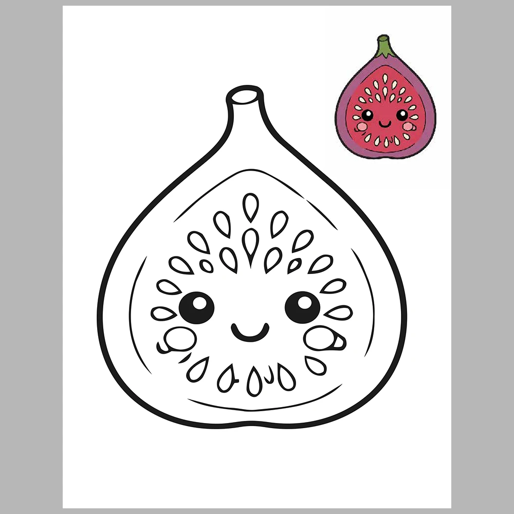 Cute Kawaii-Style Fruit Coloring Pages / With Reference Image