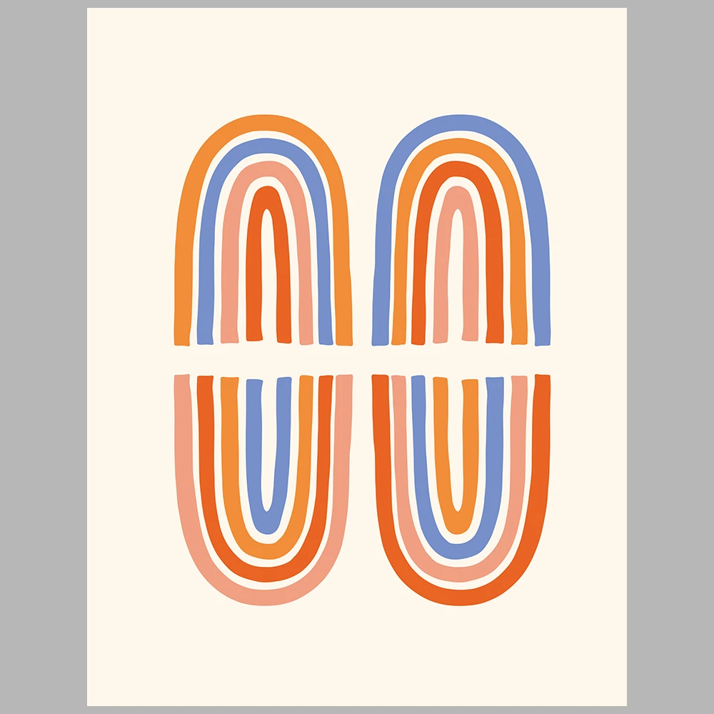 orange, blue, and beige themed posters