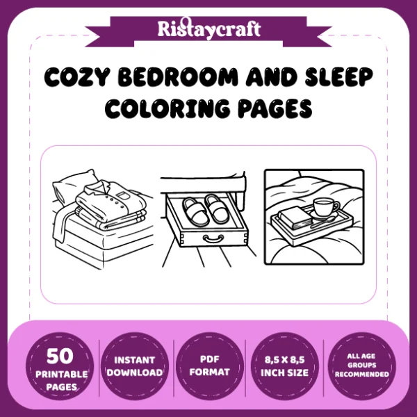 Bedroom and Sleep-Themed Coloring Book with Bold Lines and Simple Designs.