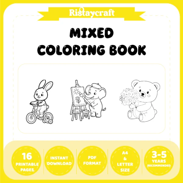 Mixed coloring pages for children aged 3/5 – With reference images (Vol. 4)