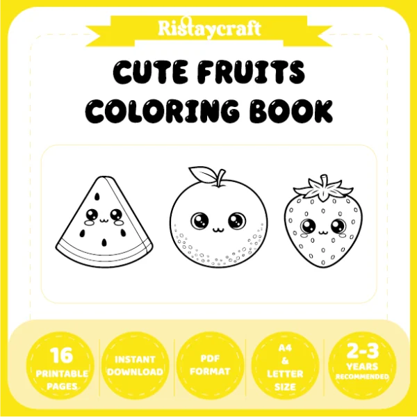 Cute Kawaii-Style Fruit Coloring Pages / With Reference Image