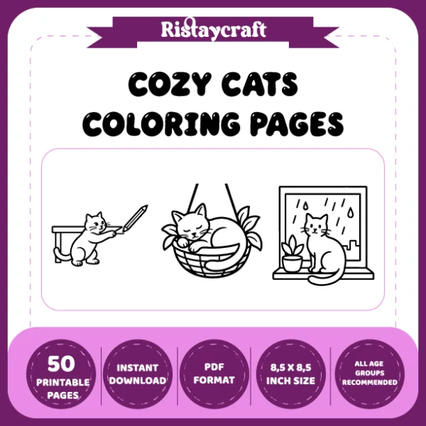 A cute cat-themed coloring book featuring bold lines and simple designs.