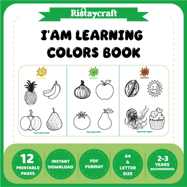 I Am Learning Colors Book – Fruit and Vegetable-Themed Coloring Activity
