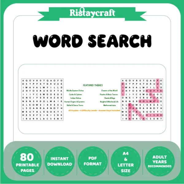 Word Puzzle – Middle Eastern Dishes – Deserts of the World – Themes