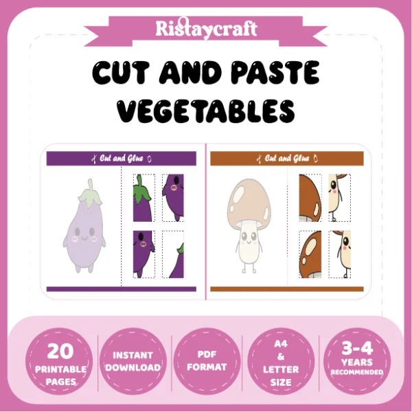 Cut and Paste Vegetables Activity Book