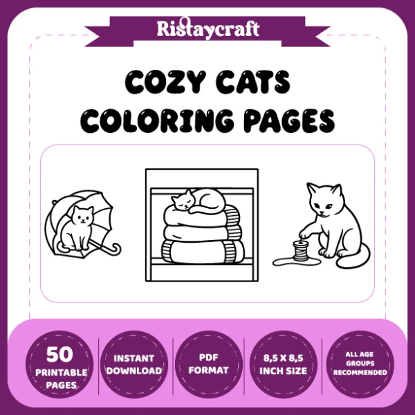 A cat-themed coloring book featuring bold lines and simple designs.
