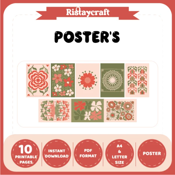 posters with an orange and green floral theme