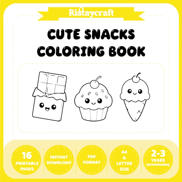 Kawaii-Style Cute Snacks Coloring Pages / With Reference Image