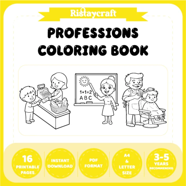 Professions Coloring Book with Cute Cartoon Characters