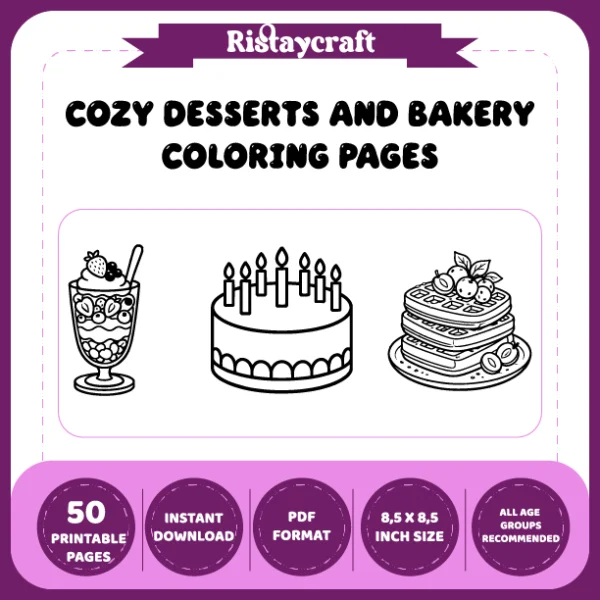 Cozy Desserts and Bakery Coloring Book