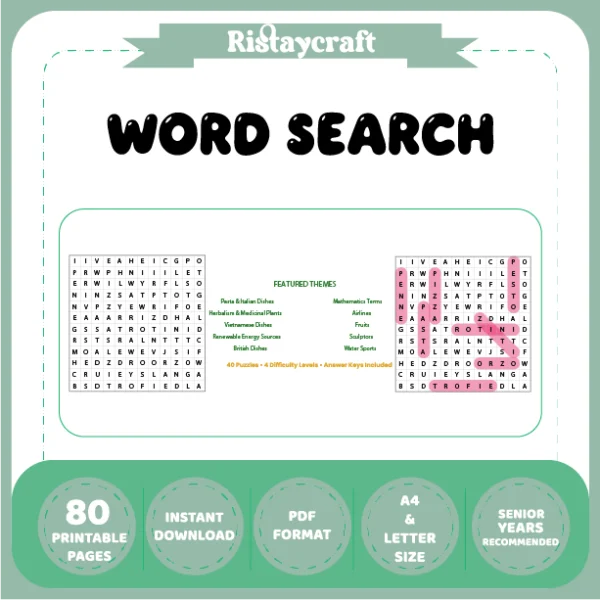 Word Puzzle – Pasta & Italian Dishes – Mathematics Terms – Themes