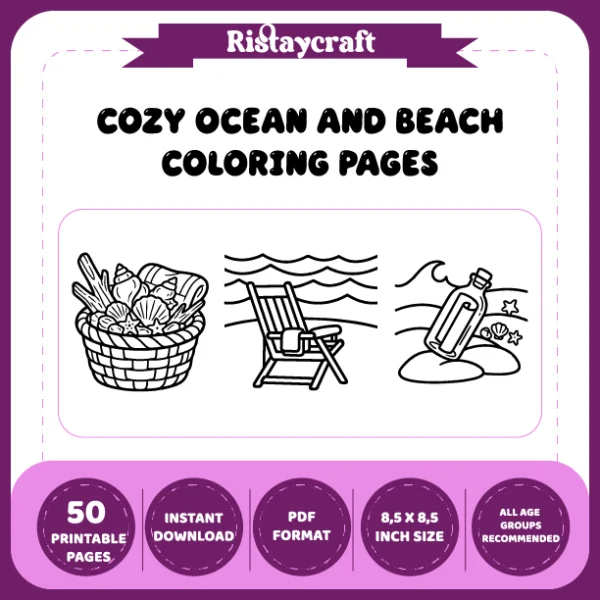 Cozy Ocean and Beach Coloring Book