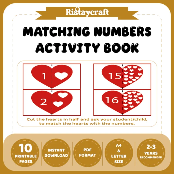 Number Matching Activity Book – Heart-Themed