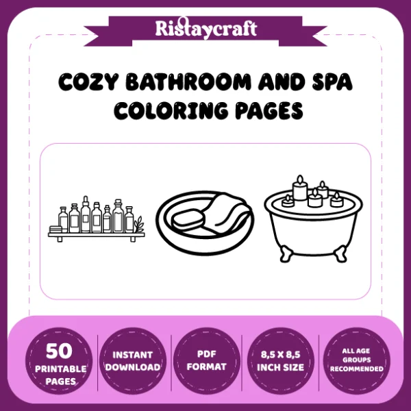 Bathroom and Spa Coloring Book with Bold Lines and Simple Designs.