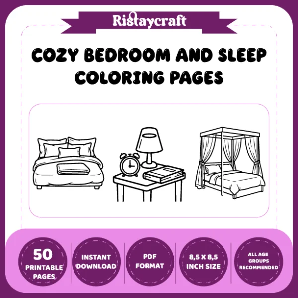 Bedroom and Sleep Themed Coloring Book with Bold Lines and Simple Designs.