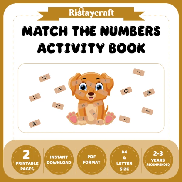 Dog-Themed Number Matching Activity Book