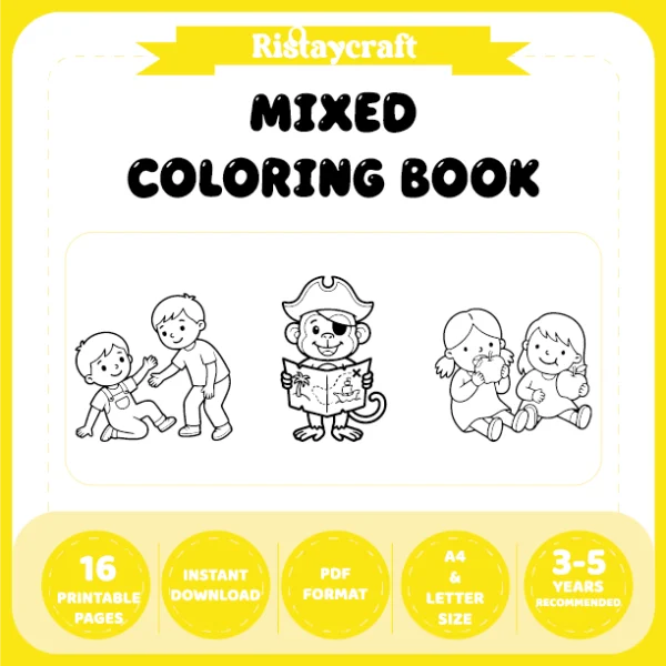 Mixed coloring pages for children aged 3/5 – With reference images (Vol. 1)